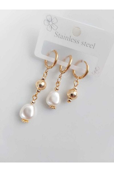 DEVİ fashion Steel Pearl Design Multiple Earrings