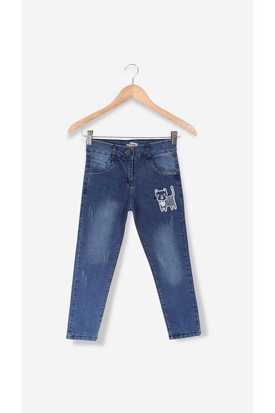 yavrucak kıds Kitten Embroidered Girl's Trousers Jeans
