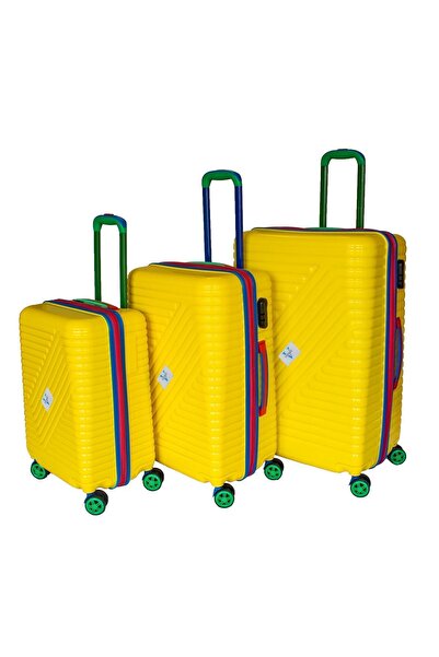 Vayomy Colors Pp Line Kabin Orta Büyük Boy Sarı 3'lü Valiz Seti Kırılmaz 2 Yı...