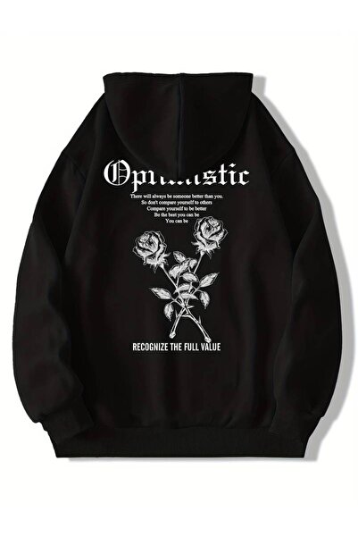 NoVibe Hanorac de iarnă cu glugă supradimensionat cu imprimeu trandafiri unis...