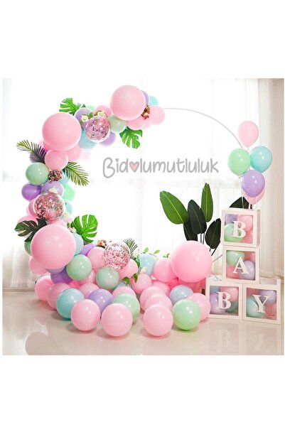 BİDOLUMUTLULUK Baby Yazılı Balon Kutusu Seti Pembe Yeşil Renk Doğum Günü Kutlama