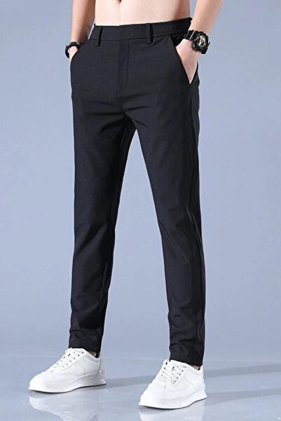 YAKAMEL Erkek Lise Boy Regular ve Rahat Kalıp Yüksek Bel Cepli Dokuma Kumaş Premium Siyah Okul Pantolonu