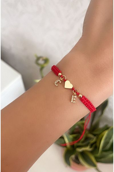 SİSTORİZE Your Luxury Two-Letter Heart Rope Knitted Double Lover Bracelet 2-Piece Letter Gift Lucky Rope Bracelet Red