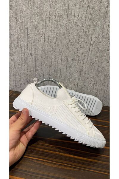 DECİSİVE STORE Orthopedic Knitwear Sneaker - Comfortable, Lace-up, Black, White, Cream Non-Slip Sole