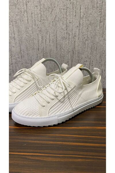 DECİSİVE STORE Orthopedic Knitwear Sneaker - Comfortable, Lace-up, Black, White, Cream Non-Slip Sole