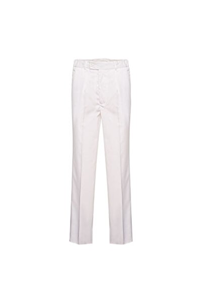 İŞMONT بنطلون عمل كلاسيكي أبيض للرجال مع جيوب وحزام مطاطي جانبي