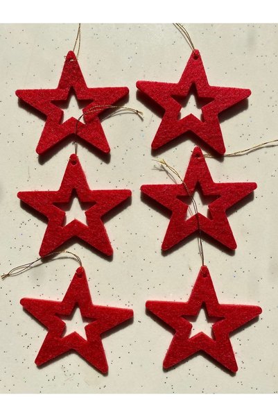 Mini Tasarım Atölyem Red Hollow Star Felt Christmas Tree Ornament