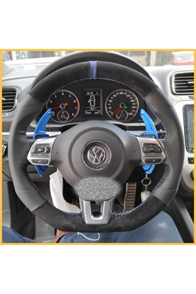 imza direksiyon kılıfı Volkswagen Scirocco Alcantara Noktalı Mavi Yüzüklü (TA...