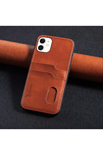 Zebana İphone 15 Pro Kartlıklı Lüx Deri Kılıf