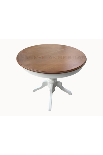 Evim-E Aksesuar 90 cm Baba Ayaklı Yuvarlak Açılır Masa Beyaz&Eskitme Ceviz -T...