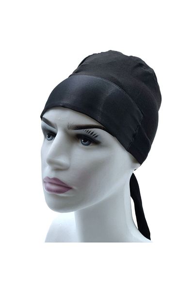 PAKER GİYİM Black Satin Hijab Bonnet - Women's Combed Cotton with Lace-up on the Forehead