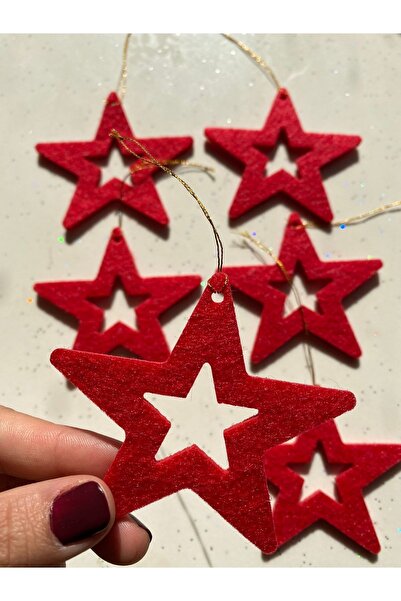 Mini Tasarım Atölyem Kırmızı Içi Boş Yıldız Keçe Yılbaşı Ağacı Süsü