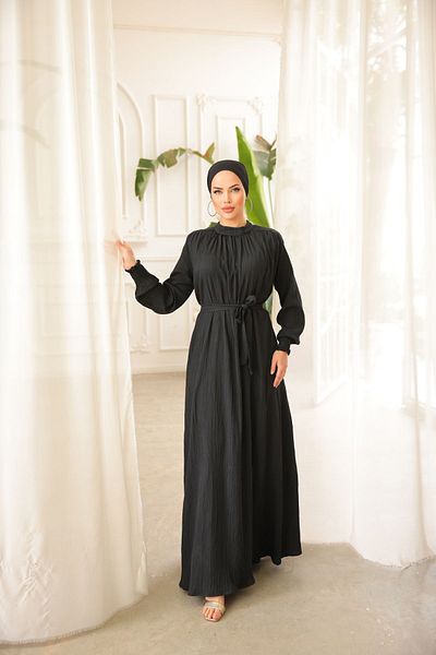 Zaure Hijab Collar and Waist Belted Women's Dress