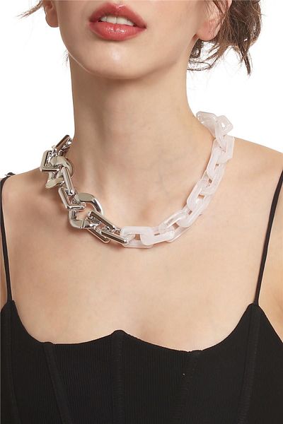 LABALABA Women's Thick Chain Form White & Silver Color Acrylic Design Necklace