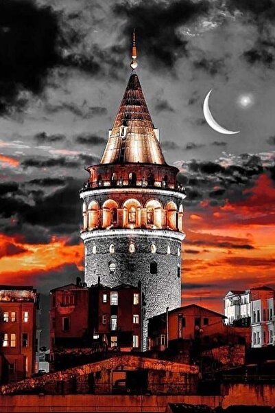 hediyeniburadabul Poster din lemn cu design Turnul Galata