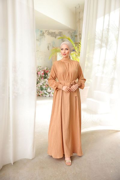 Zaure Hijab Collar and Waist Belted Women's Dress
