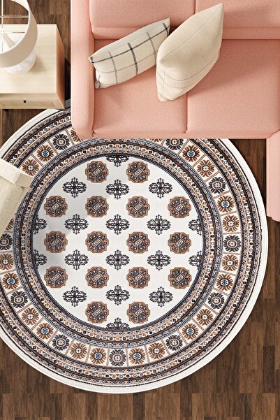 Angorahome Persian Dokuma Makine Halısı Bk1001 Yuvarlak