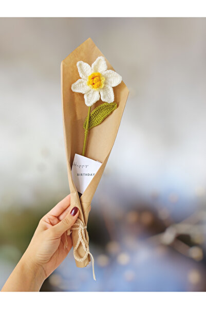 PERFECT Yeni Yıl Yılbaşı Hediye Doğum Günü Solmayan Çiçek Buketi Örgü Buket Nergis Özel Notlu Hediyelik