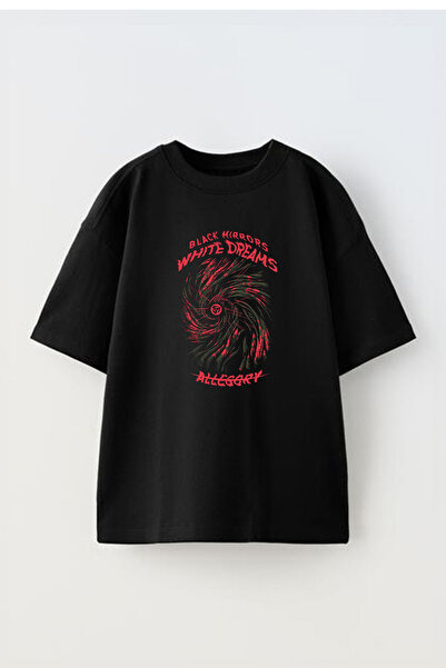 THEWERT تي شيرت قطن أسود كبير الحجم - للجنسين، تصميم قناع أوبيتو مطبوع