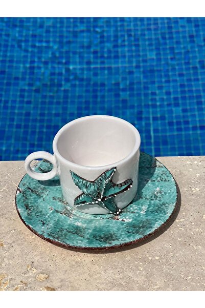MeGgDecor Turquoise Starfish - Cup with Plate