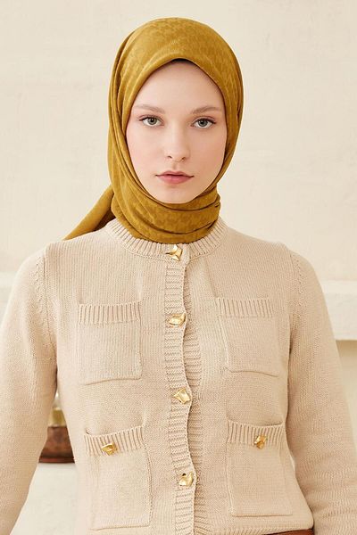 Qef Crowbar Pattern Modal Jacquard Scarf Mustard