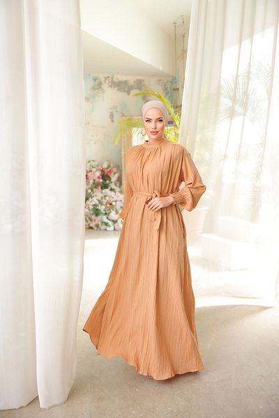 Zaure Hijab Collar and Waist Belted Women's Dress