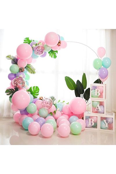 BİDOLUMUTLULUK Baby Written Balloon Box Turquoise Pink Concept Birthday Celebration Set