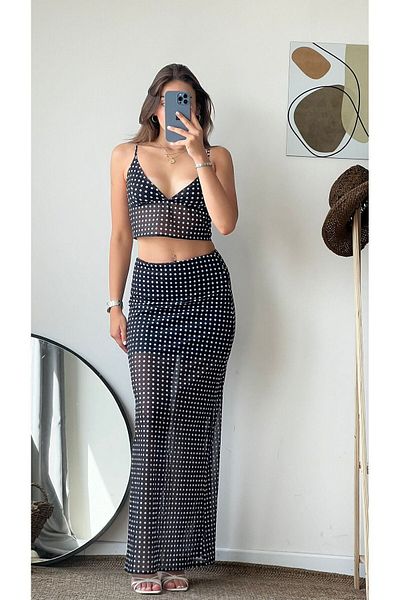 Valeur Black Polka Dot Skirt Crop Set