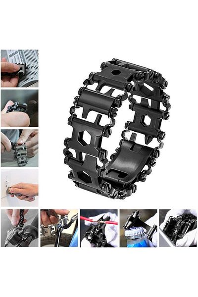 Chavin Men's Steel Multitool Bracelet - 29 Functions, 3 Cm, Black Eg62sy