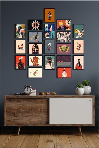 ÖZCANLAR ÇERÇEVE Çerçevesiz Çerçeve Görünümlü 20 Parça Mdf Tablo Seti Çoklu B...