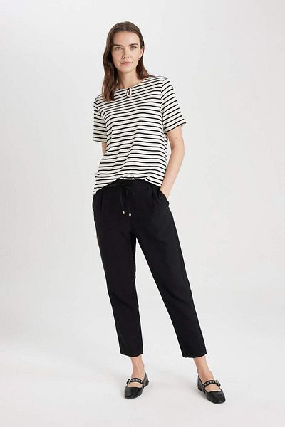 DeFacto High Waist Linen Look Trousers with Jogger Pockets