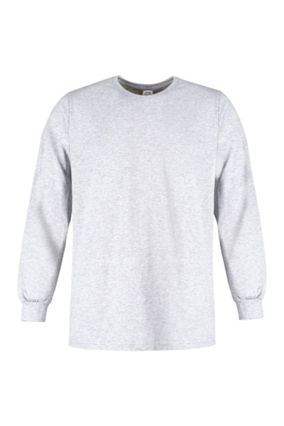 RELAXIA Μακρυμάνικο μπλουζάκι από χτενισμένο βαμβάκι ανδρικό γκρι μελανζ