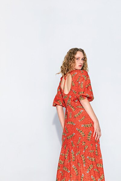 KAMEYA 24S40428 Model Leaf Patterned Gathered Dress