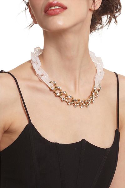 LABALABA Women's Thick Chain Form White & Gold Color Acrylic Design Necklace