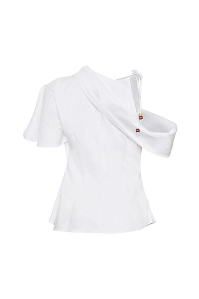 KAMEYA DRAPE DETAYLI TEK OMUZ BLUZ 24S10443