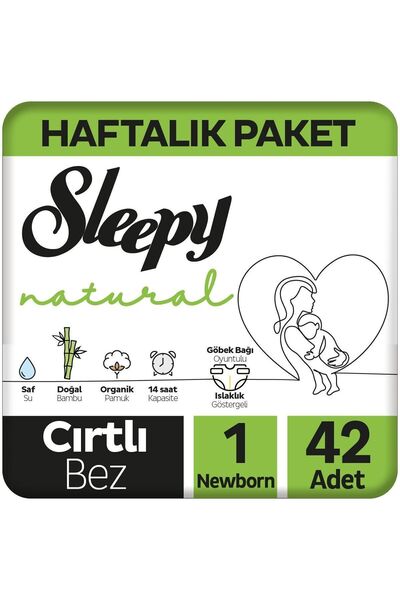 Sleepy Natural Haftalık Paket Bebek Bezi 1 Numara Yenidoğan 42 Adet
