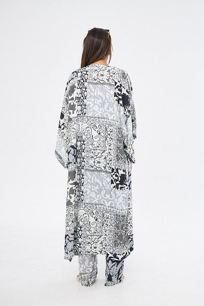 The Champ Clothing Black Patterned Colored Kimono - 3 Piece Bustier Suit (MEDINA SILK)