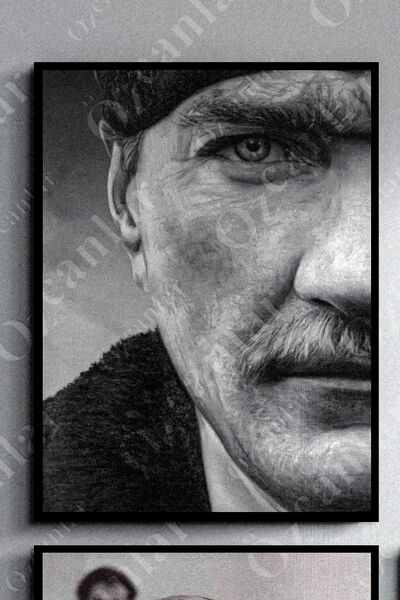 ÖZCANLAR ÇERÇEVE Atatürk Çerçevesiz Çerçeve Görünümlü Atatürk Fotoğrafları 10 Parça Mdf Tablo Seti Atatürk Imzası
