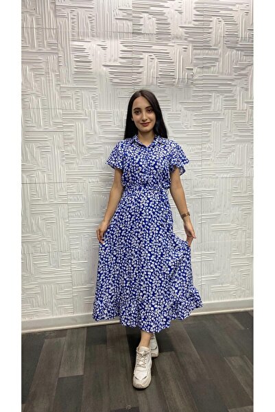 EGELİMODA Rochie din viscoză cu mâneci scurte cu imprimeu floral