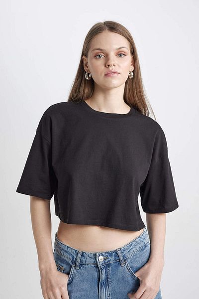 DeFacto Tricou cu mânecă scurtă, 100% bumbac, cu decolteu rotund, cu tăiere liberă