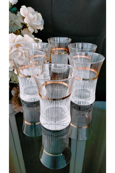 Paşabahçe Hand Decorated Gold Gilded Water Soft Drink Glass for 6 Persons