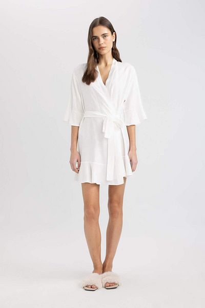 DeFacto Rochie de toaletă din satin pentru mireasă, cu guler înfășurat, cu croiala normală, Fall In Love Z9485az23sm