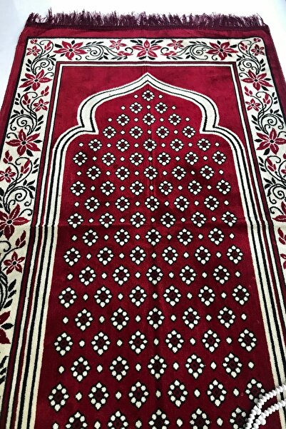 Kardelen Covor de rugăciune din catifea din catifea burgundy