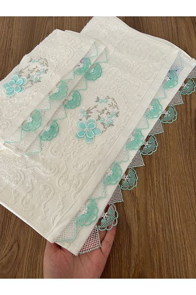 Fiesta Mother and Daughter Handmade Needle Embroidery Towel Set Set of 2 (HAND FACE KITCHEN)(50X90 CM 30X50 CM)