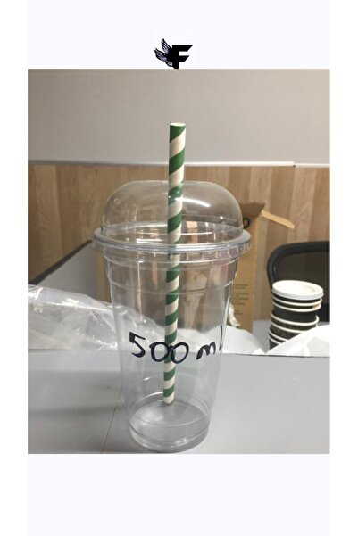 FİGANLAR 500cc ml  büyük boy Kalın Pet Plastik Limonata Milkshake Soğuk Kahve Bardağı 5 adet Kapaklı