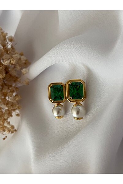 DURAN TAKI TASARIM Zümrüt Ve İnci Taşlı Gümüş Küpe