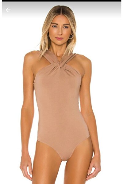 Nsb Tasarım Γυναικείο Μπεζ Χρώμα Μπροστινό λουράκι Λεπτομέρεια Μεταξωτό Ζέρσεϊ Φορμάκι