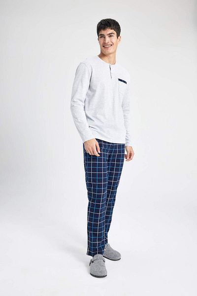DeFacto Men's Regular Fit Long Sleeve Pajama Set St1262