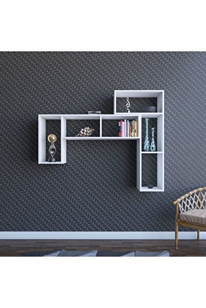 Dienni Puzzle Duvar Rafı Kitaplık Beyaz 60x123x35 Cm