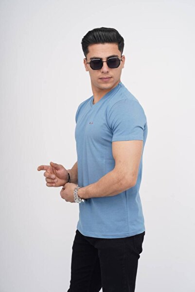 Est Estola Ανδρικό μπλουζάκι από βαμβακερό Lycra Slim Fit με λαιμόκοψη V